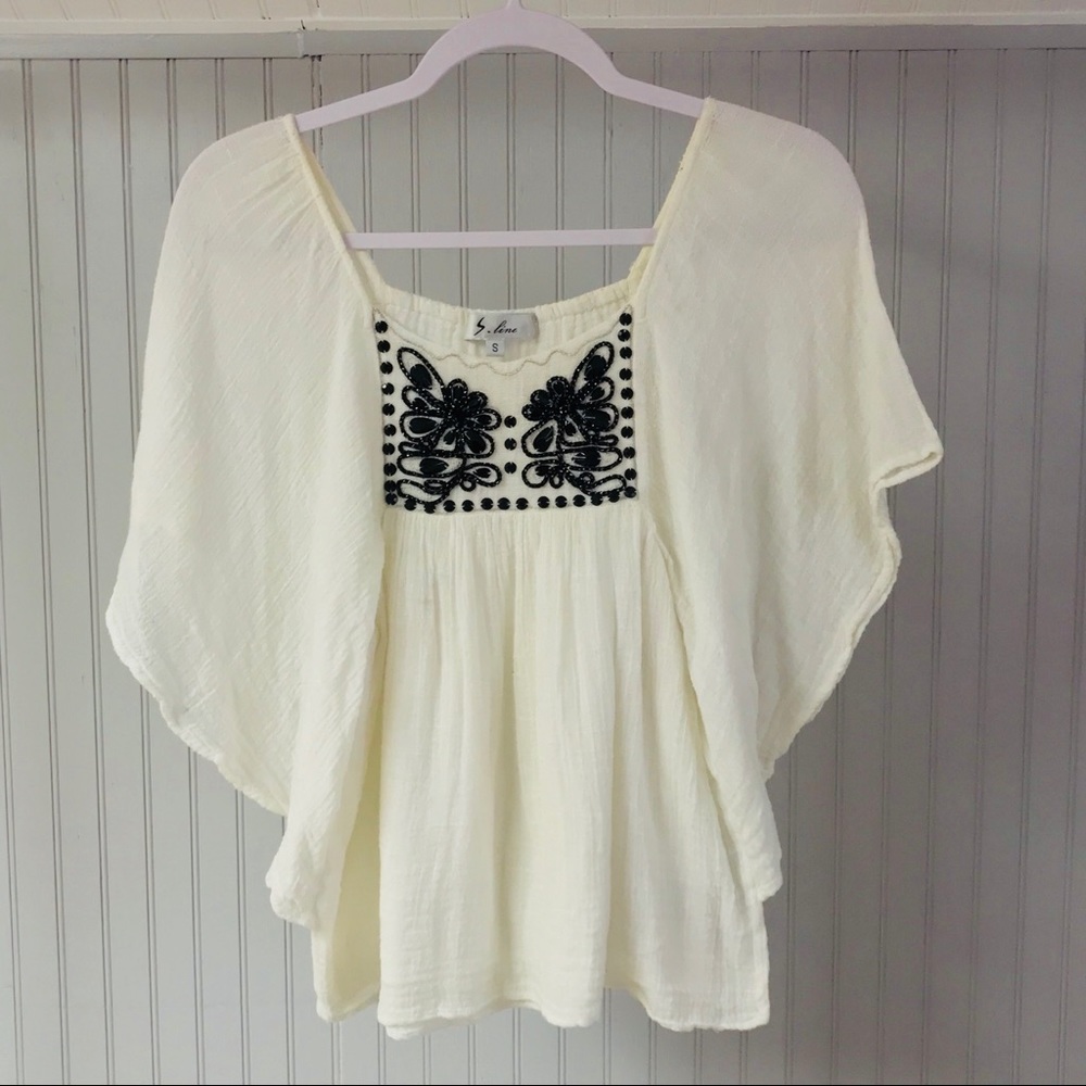 Offwhite Layered Woven Top with Bead Embellishment